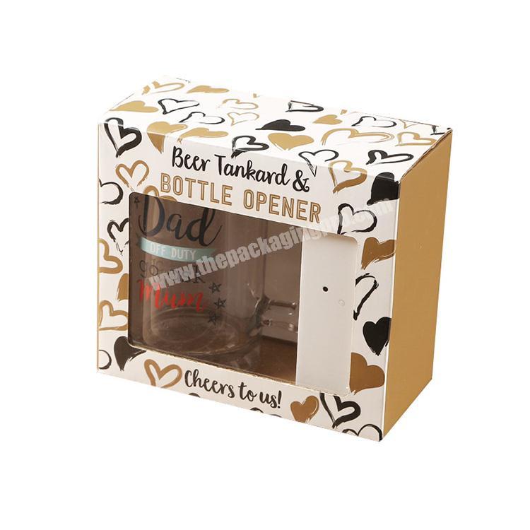 Custom e flute corrugated mug packaging box with window