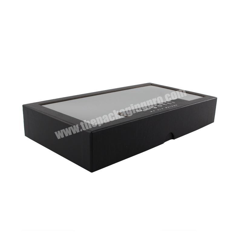 Custom ecofriendly black  boxes packaging with window luxury lid up  box packing