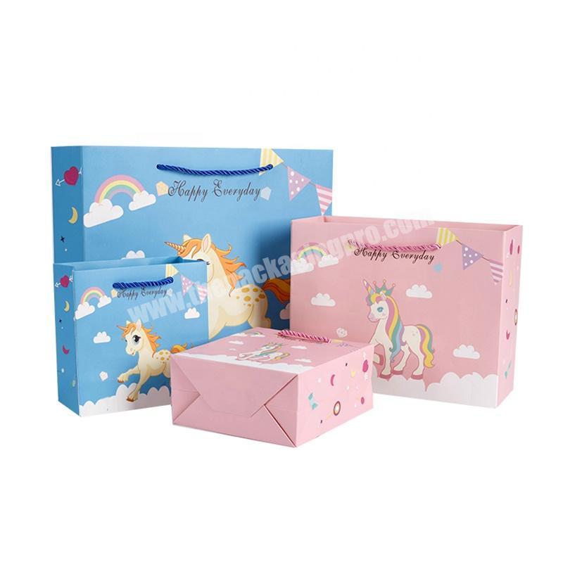 Custom Elegant Design Luxury Unicorn Paper Gift Bags Kids Baby Apparel Packaging Shopping Bag For Clothing