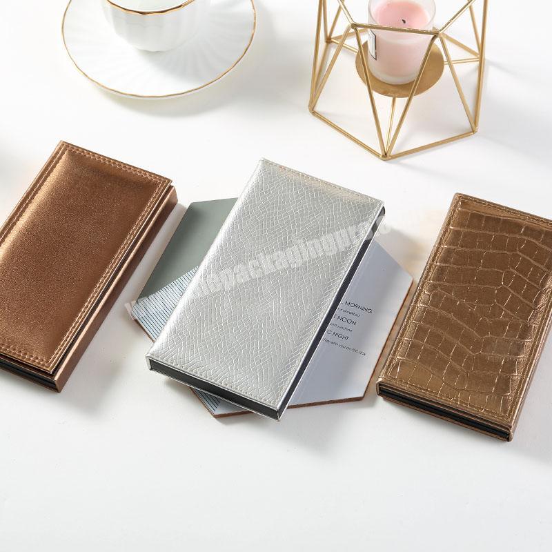 Custom Empty brown Makeup Cardboard PU leather cosmetic  packing box with mirror for woman