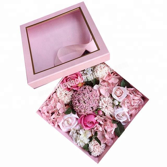 custom empty florist presentation rectangle paperboard packaging box with clear lid