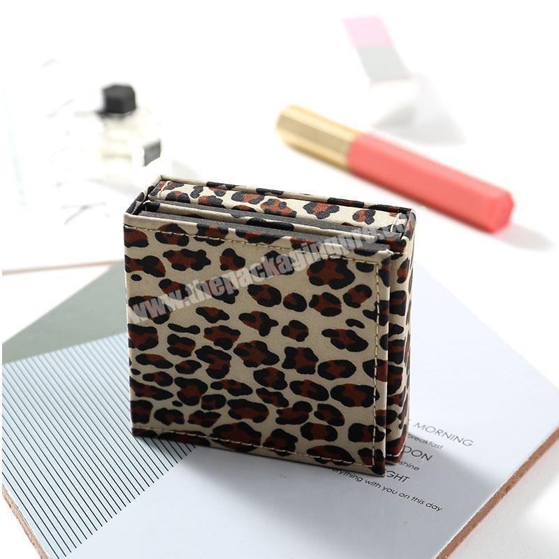 Custom Empty grey Makeup Cardboard black PU leather square folding eyeshadow packing box with mirror for girl