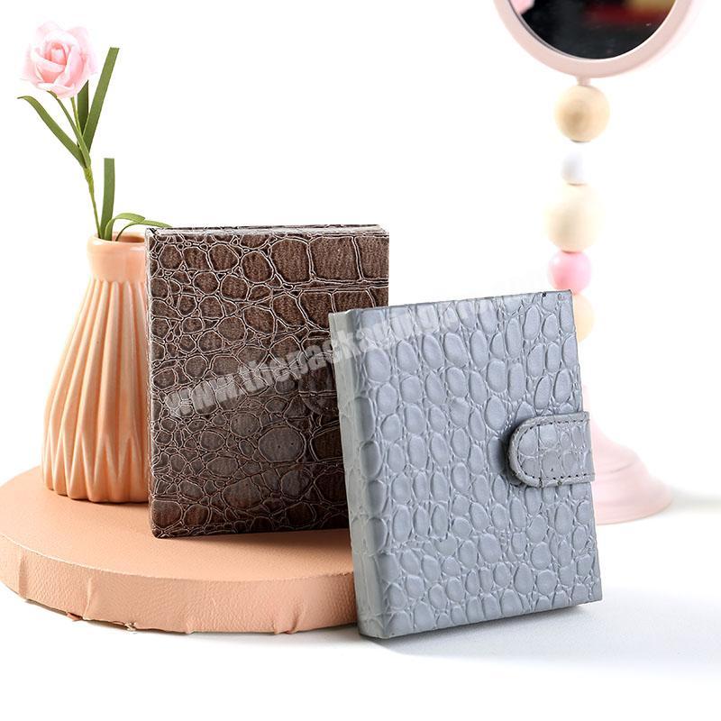 Custom Empty grey Makeup Cardboard PU leather cosmetic lipstick packing box with mirror for girl