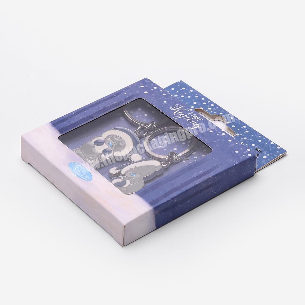 Custom Empty Keychain Coated Paper Folding OEM Packaging Box With PVC Window