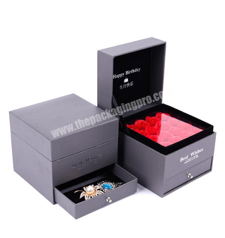 Custom Eternal Rose Square Drawer Flowers Boxes Luxury Necklace Jewelry Gift Box