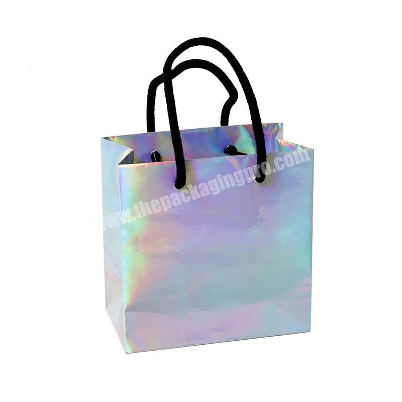 custom euro shiny holographic silver paper gift bag toto bag shopper bag