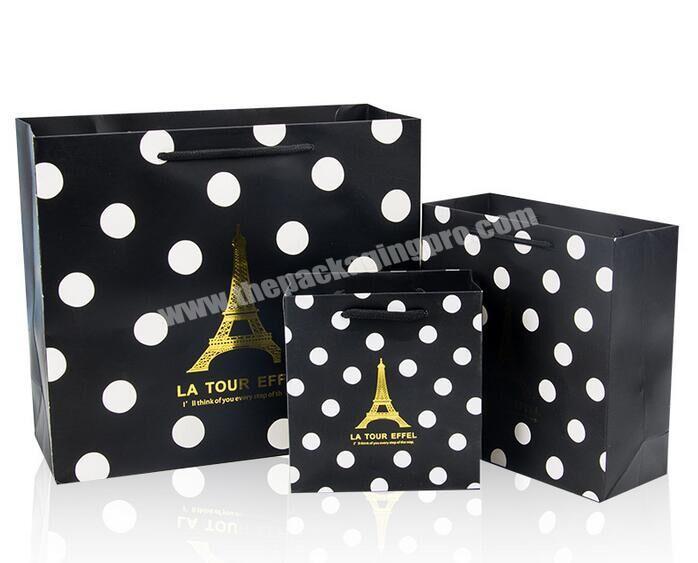 Custom exquisite dot black shopping bag custom paper