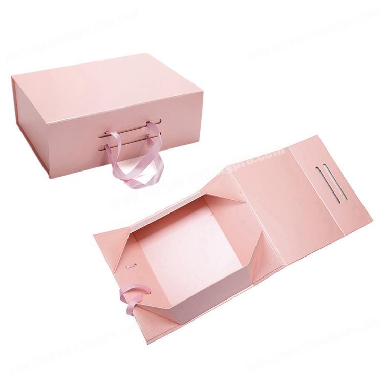 Custom Flat Paper Foldable Setup Box Luxury Retail Rigid Essential Oil Cosmetic Gift Packaging Box With Ribbon Handle