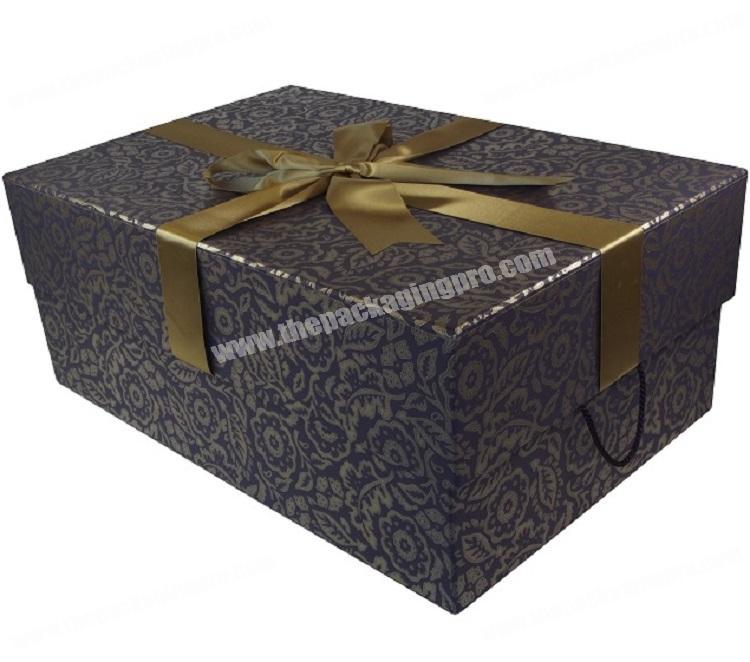 Custom Floral Printing Luxury Paper Lid and Base Ribbon Band Wedding Dress Gift Packaging Box