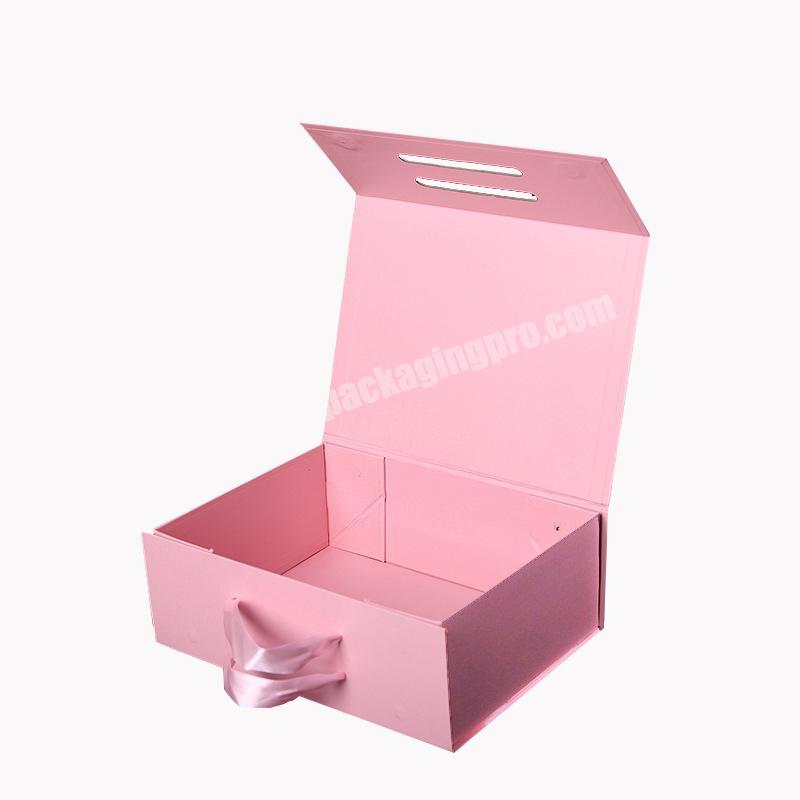 Custom foldable gift box with ribbon closure for T-shirt apparel