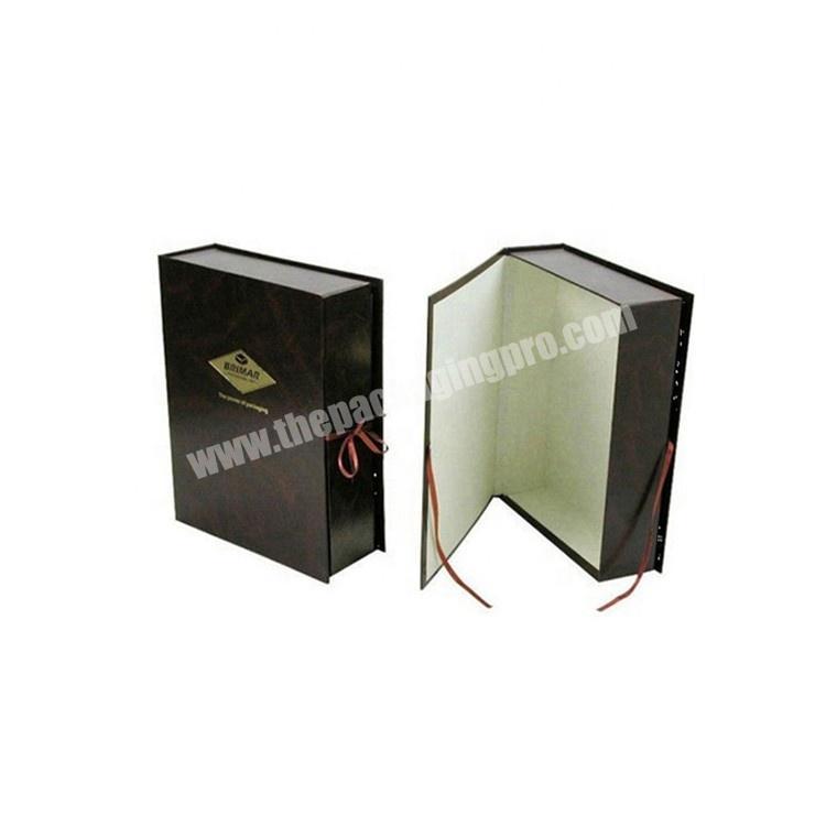 custom foldable magnetic black paper white cardboard gift box with ribbon
