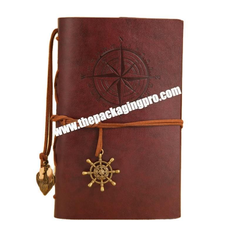 Custom Full Cover Embossed Vintage PU Leather Notebook Diary A5 A4 A3 Customized Sketchbook With Black Gold Silver Foil Stamping