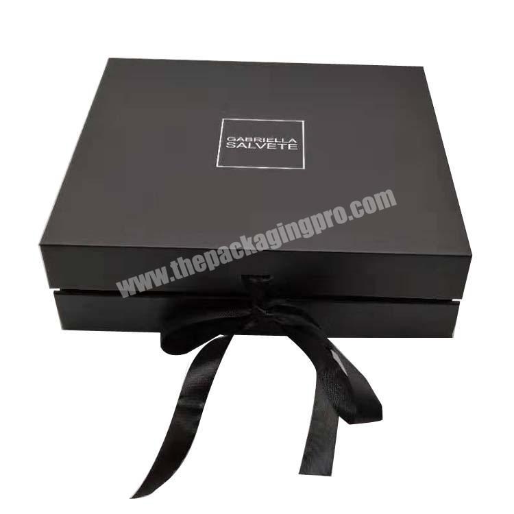 Custom Gift Box Magnetic Black Box Packaging Box With rRbbon