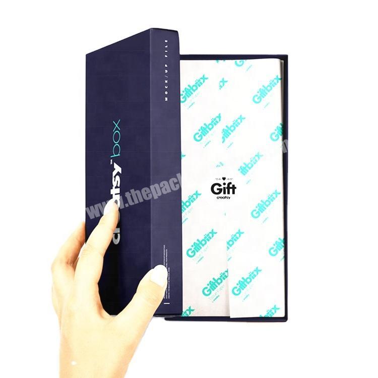 custom gift box with wrapping tissue paper and sticker sheet for branded t-shirt packaging