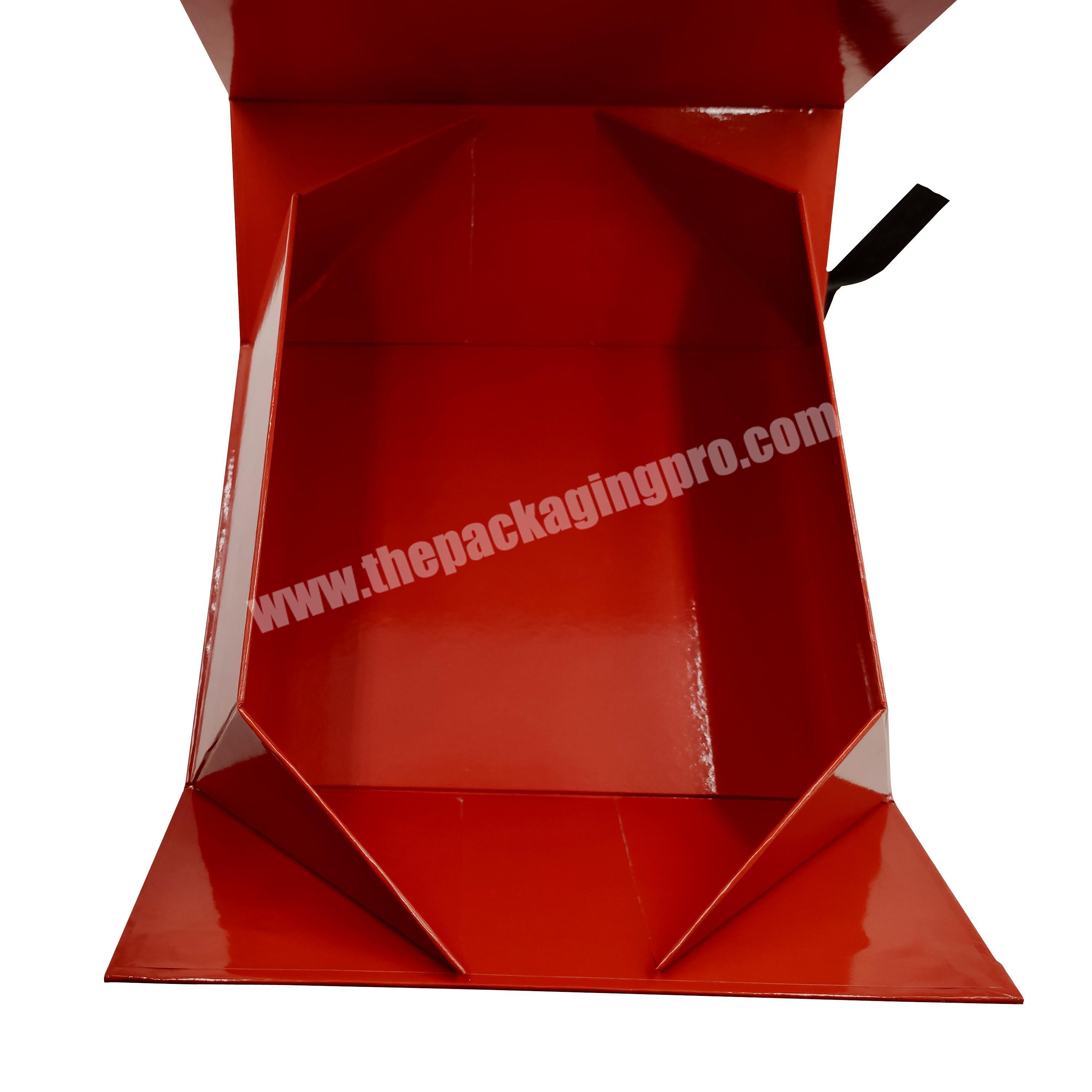 Custom Gift Packaging Black Red White Paper Folding Magnetic Hair Extension Wig Box With Silk Ribbon Closure