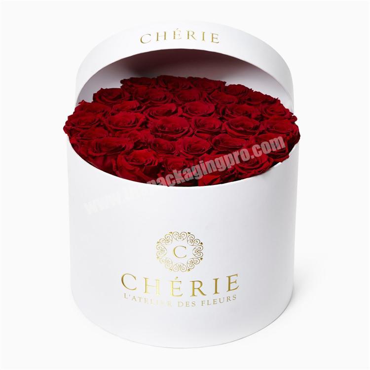Custom gift paper package matte flower boxes portable teddy bear rose double layer round flower box