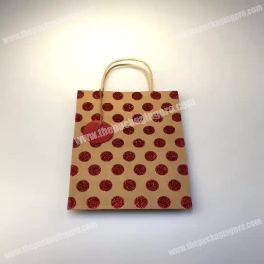 Custom Glitter Kraft Paper Shopping Bags with Paper Twist Handle
