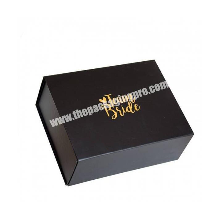 Custom gold foil logo luxury black paper packaging fold gift box