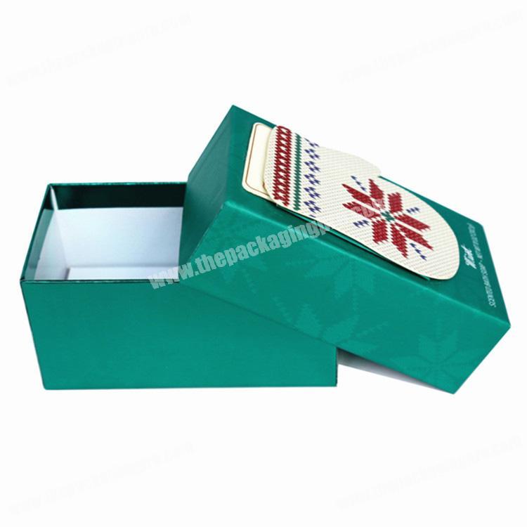 Custom green christmas eve baby glove socks packaging paper gift box