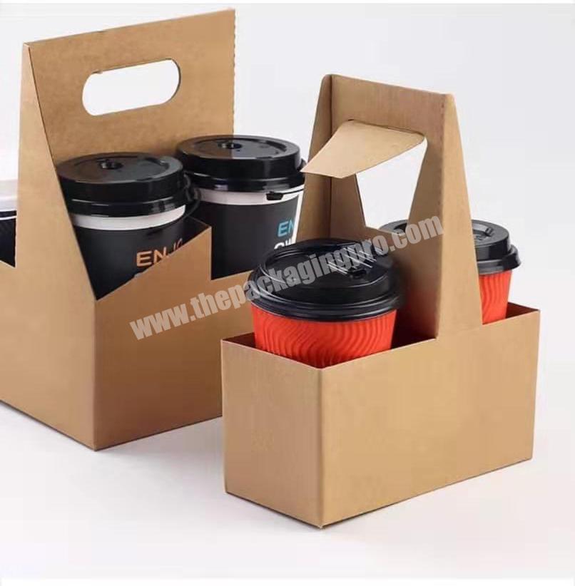 Custom hand carry kraft paper cup bag for coffee take away