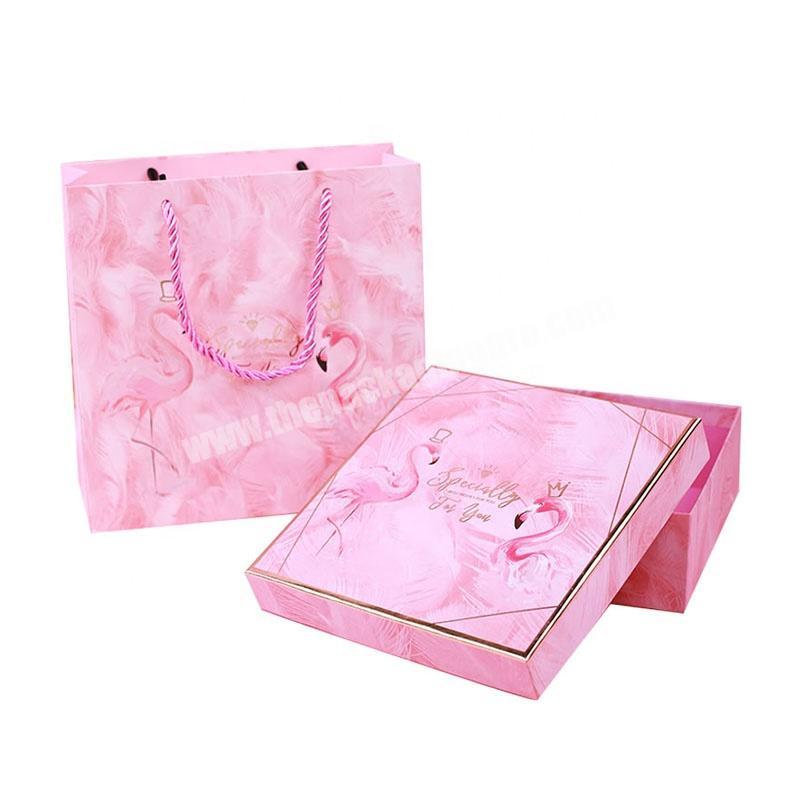 Custom Handmade Beautifully Designed Recyclable Flamingo Pattern Printed Two Piece Gift Cardboard Paper Packaging Box