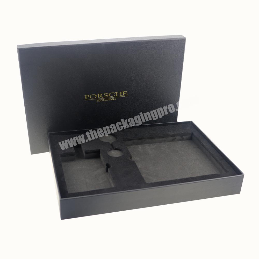 Custom handmade square shape black leatherette paper gift box