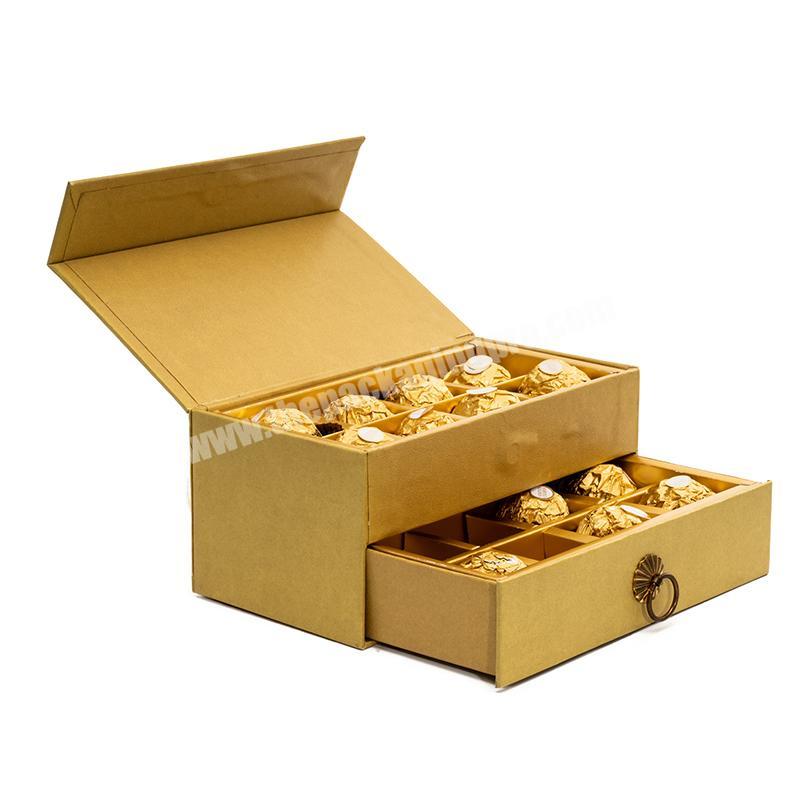 custom high-class 2 layers 10 cavity gourmet date chocolate favor box cardboard with drawer