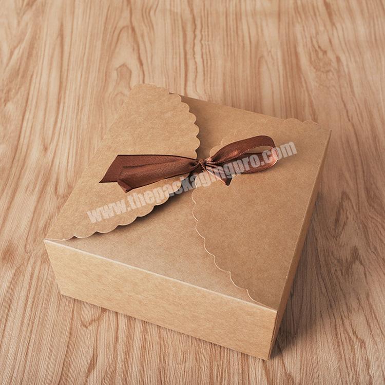 Custom High End Folding Brown Kraft Gift Box With Ribbon Luxury Paper Box