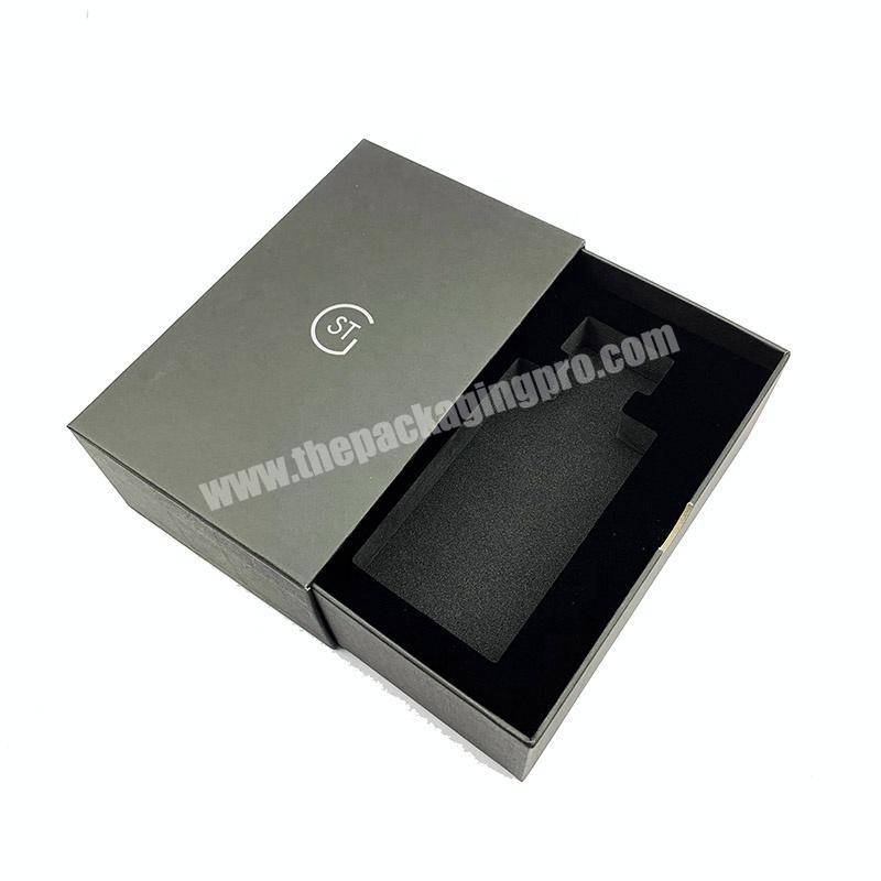 Custom high quality black cardboard fragrance gift packaging drawer box with foam insert