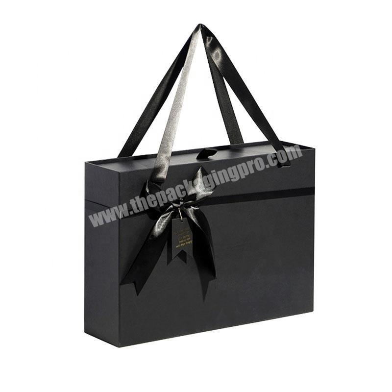 Custom High Quality Black Soft Touch Paper Brand Purse Wallet Packaging Drawer Gift Box With Ribbon Handle