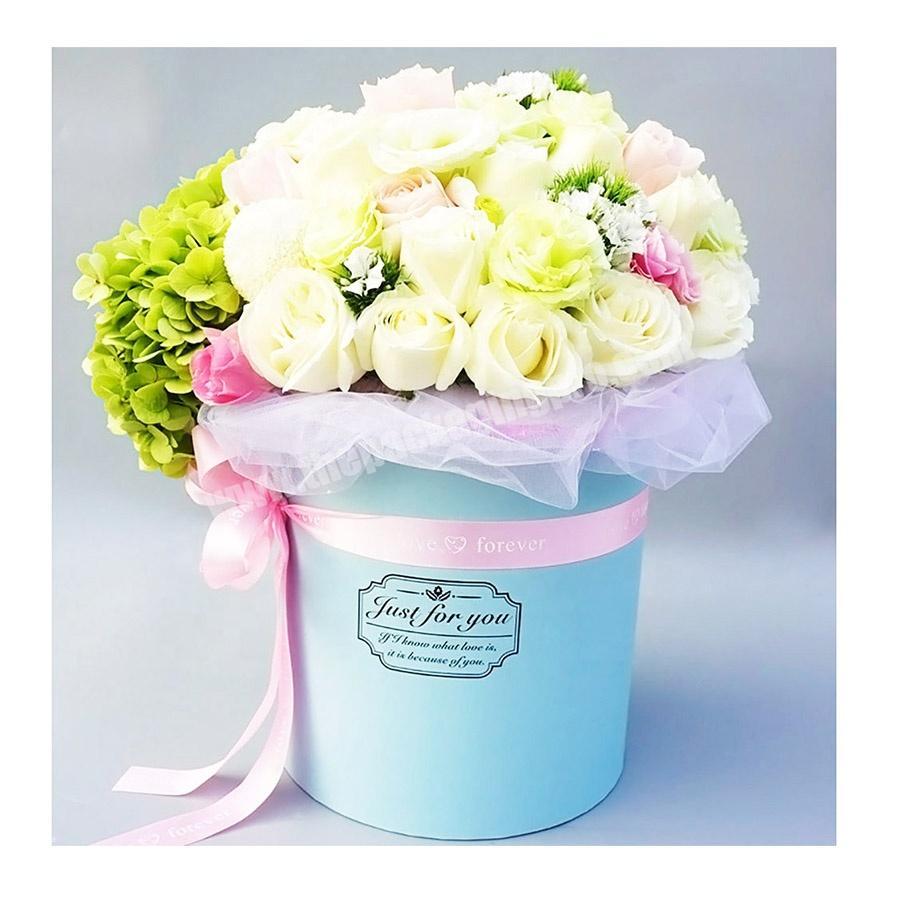 Custom High Quality Blue Cylinder Rose Packaging Fresh Flowers Shipping Paper Box Round Cardboard Boxes With Lids