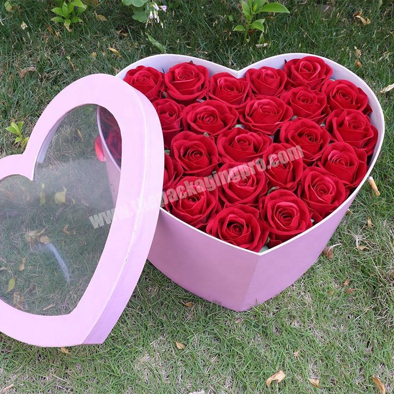 Custom High Quality Luxury Heart Shape Flower Box With PVC Window