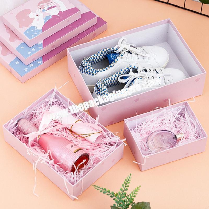 Custom high quality pink cardboard paper box with ribbon