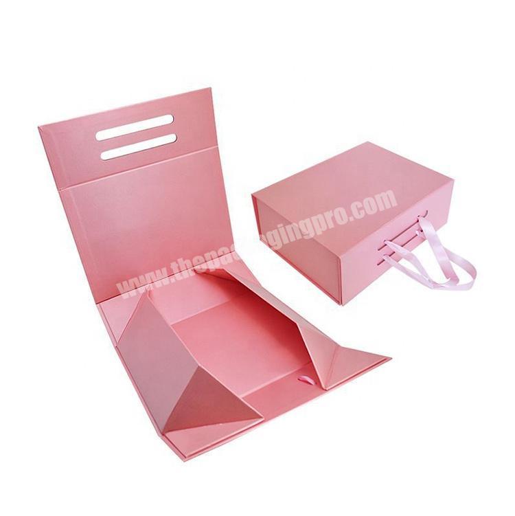 Custom High Quality Pink Magnet Folding Paper Clothing Dress Underwear Packaging Gift Box With Handle