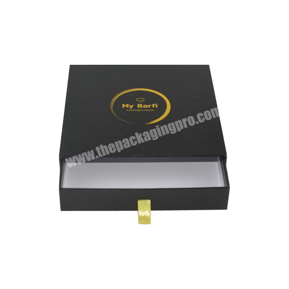 Custom Hot Foil Stamped Logo Necklace Packing Rigide Matte Black Paper Sliding Box Style With Pull Tab