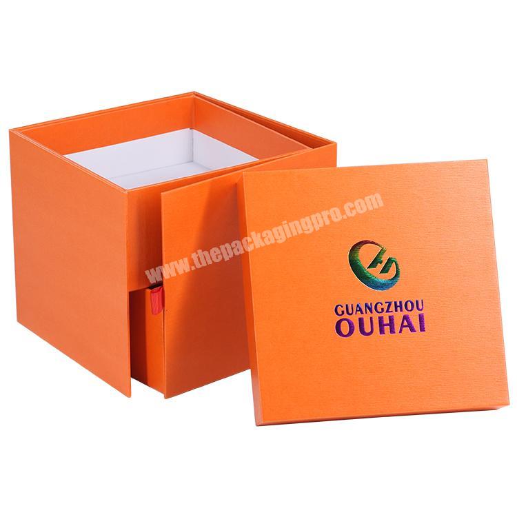 Custom hot stamping logo two layers rigid paper boxes cardboard gift box with lid