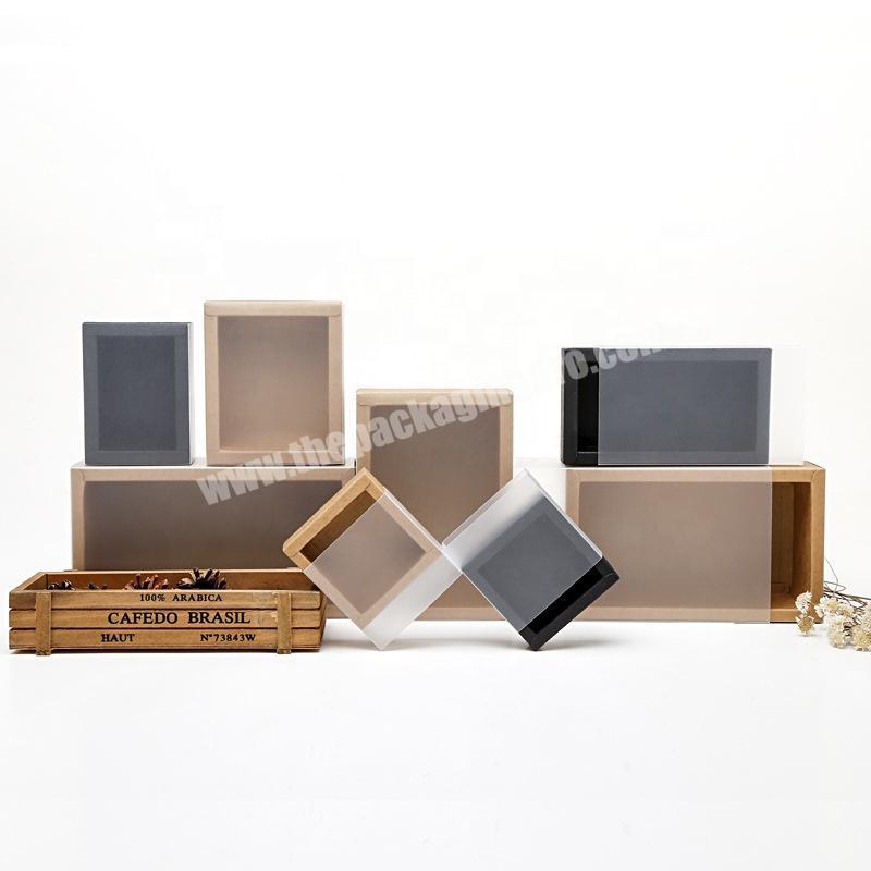 Custom large drawer kraft paper packaging folding gift box with pvc sleeve
