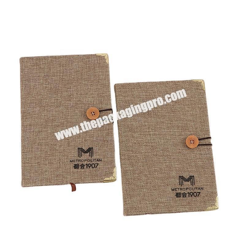 Custom Logo A5 Fabric Linen Cover Elastic Rope Ribbon Bookmark Ruled Office School Traveller Journal Daily Planner Notebook