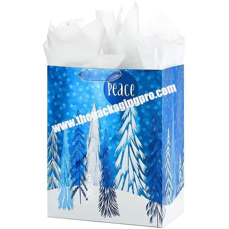 Custom Logo Advertising Promotional Black White Merry Christmas Paper Shopping Bags For Gift