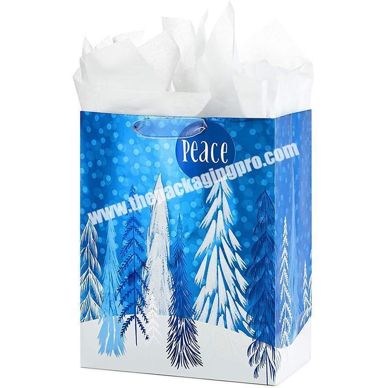 Custom Logo Advertising Promotional Black White Merry Christmas Paper Shopping Bags For Gift