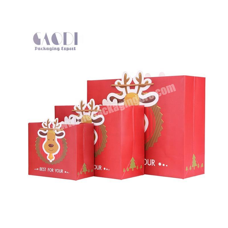 Custom Logo Advertising Promotional Red Merry Christmas Paper Shopping Bags For Gift