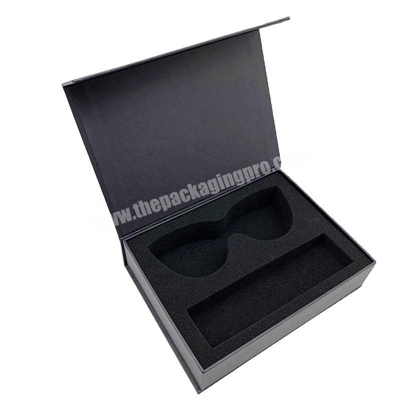 Custom Logo Black Cardboard Book Shape  Glasses Case Packaging Paper Box With Magnet Closure