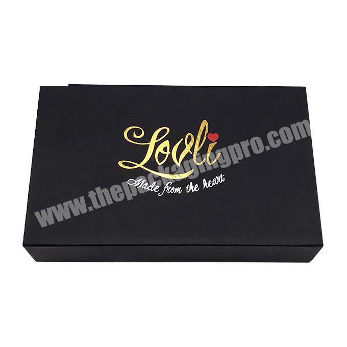 Custom logo black cardboard gift box gold stamping with lid big cosmetic gift box EVA insert display for jewelry packaging