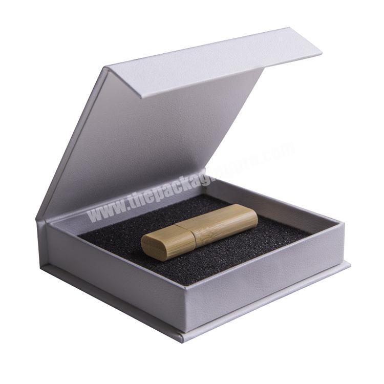 Custom Logo Black Gift Top Folding USB Flash Drive Packaging Box with Insert Foam