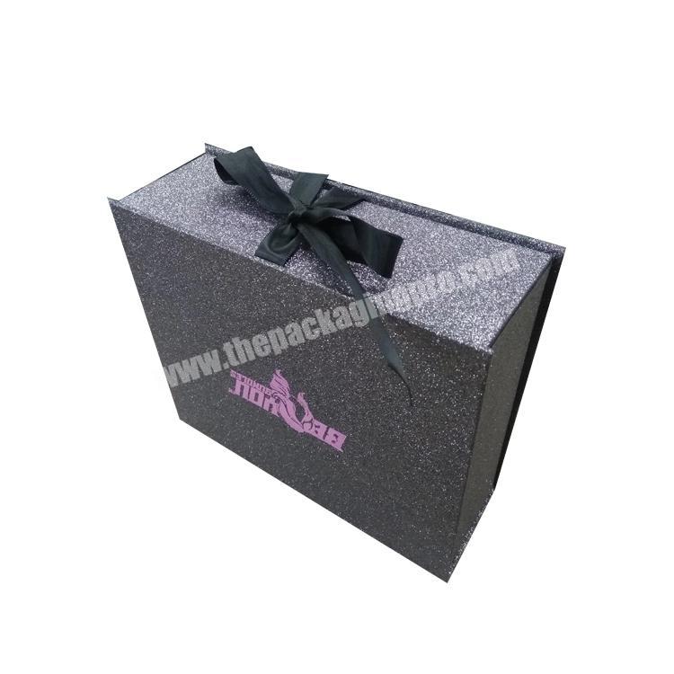 custom logo black glitter luxury hair extension packaging box