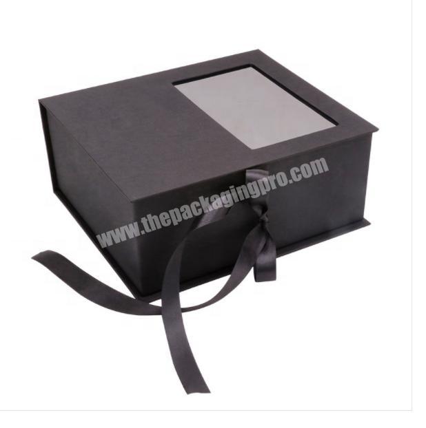 custom logo black rigid cardboard corrugated foam insert gift box with PVC lid for clothes