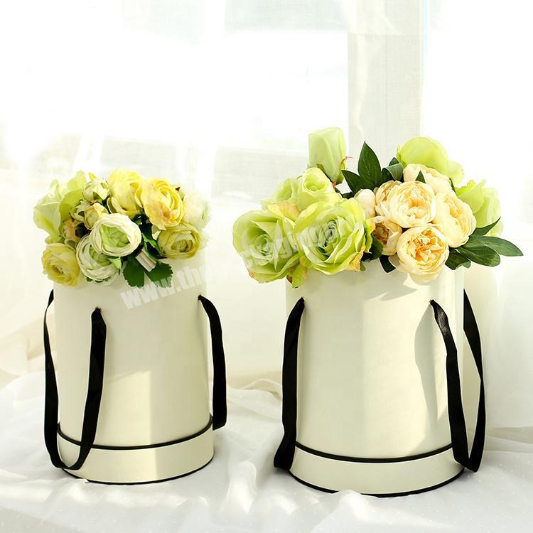 Custom logo cardboard paper white round flower rose box for flower arrangement