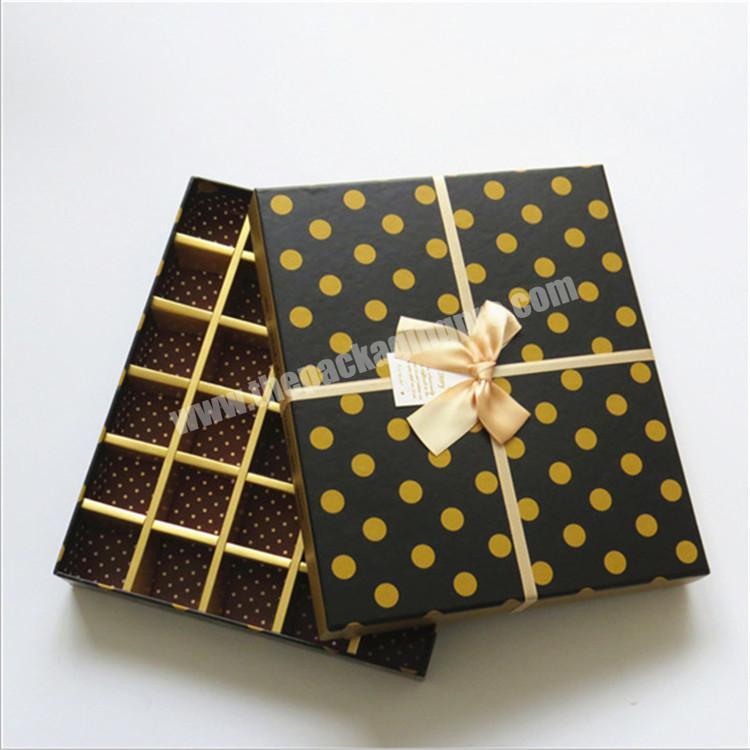 Custom logo chocolate cardboard packaging box with ribbon bowed food box eco friendly retail