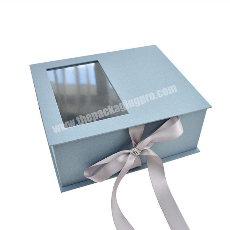 Custom logo clear pvc window paper cardboard elegant packaging gift boxes with ribbon in guangzhou