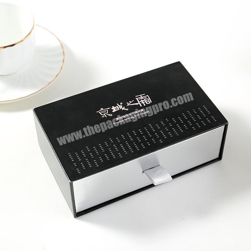 Custom Logo coated paper Printed black small packaging  drawer sliding box for beauty packaging for essential oil